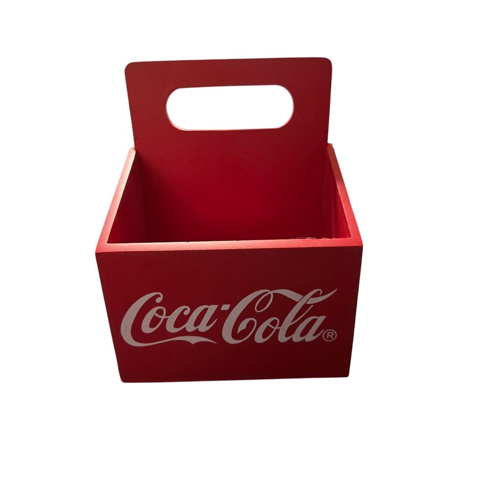 Vintage Coca-Cola Red Wooden Crate Style Carrier Tote Desk Organizer 1998